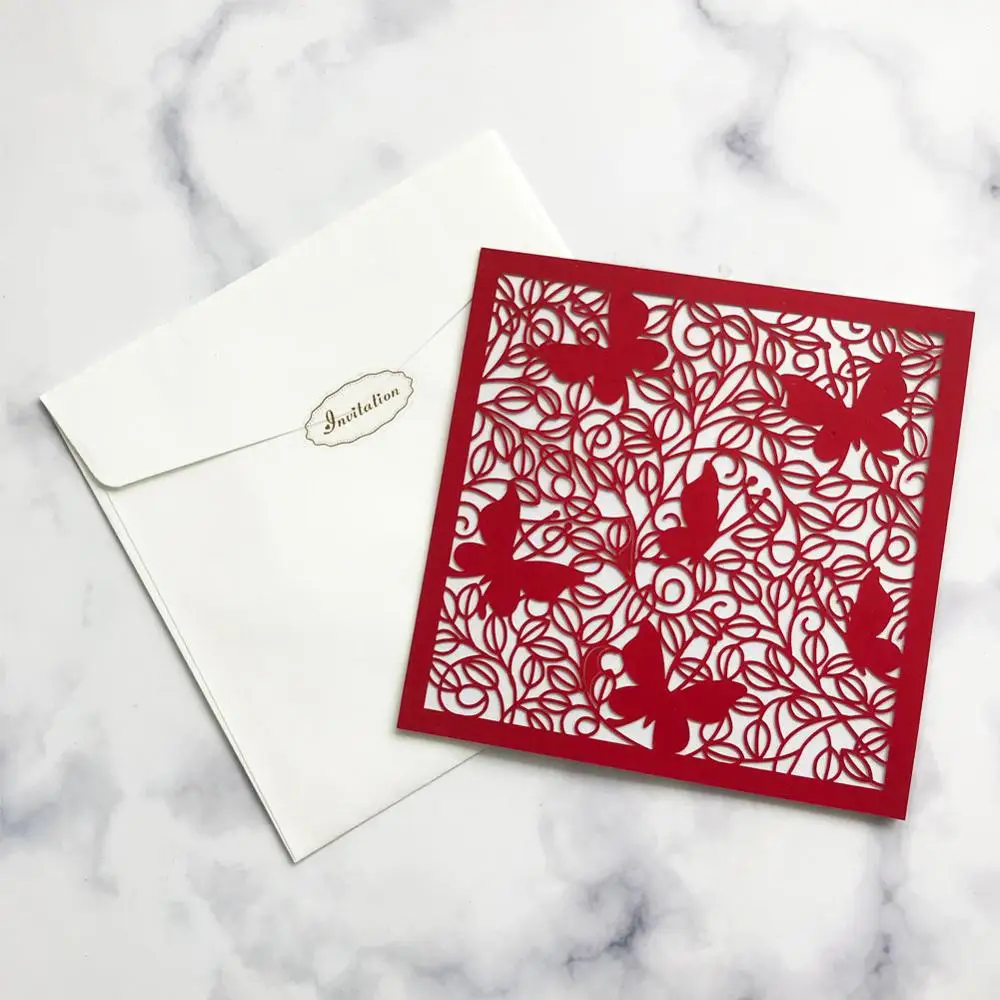 50 шт./лот Китайская Красная кружевная Свадебная пригласительная открытка с