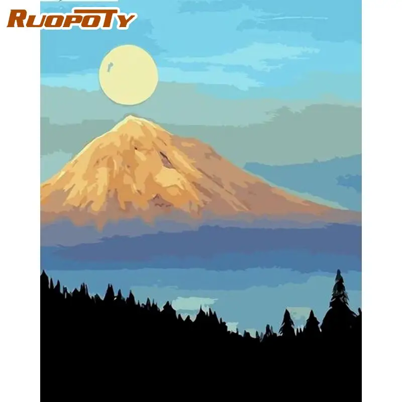 

RUOPOTY Frame Sunrise Landscape Diy Painting By Number Acrylic Picture Modern Wall Art Hand Painted Oil Painting For Home