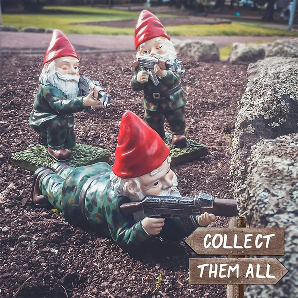 

Garden Accessories Funny Army Garden Gnome Statue Resin Desktop Lawn Ornament Figure Sculpture Indoor Outdoor Home Yard Decor