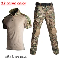 tactical military uniform army camouflage training suit short sleeve t shirts pants airsoft hunting clothing with knee pads