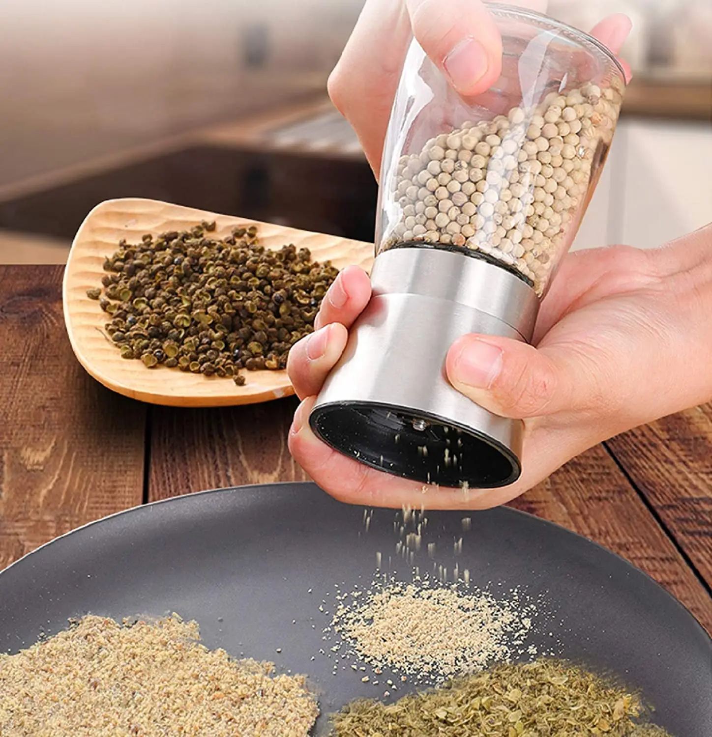 

Stainless Steel Salt and 1Pc Pepper Mill Grinder Spice Herp Glass Muller Hand Mill Grinding Bottle Kitchen Gadgets Glass Tools