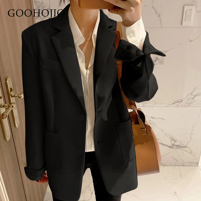 

GOOHOJIO 2021 New Single Breasted Casual Jackets Overcoats Temperament Cardigan Female Blazers Autumn Oversized Tops for Women