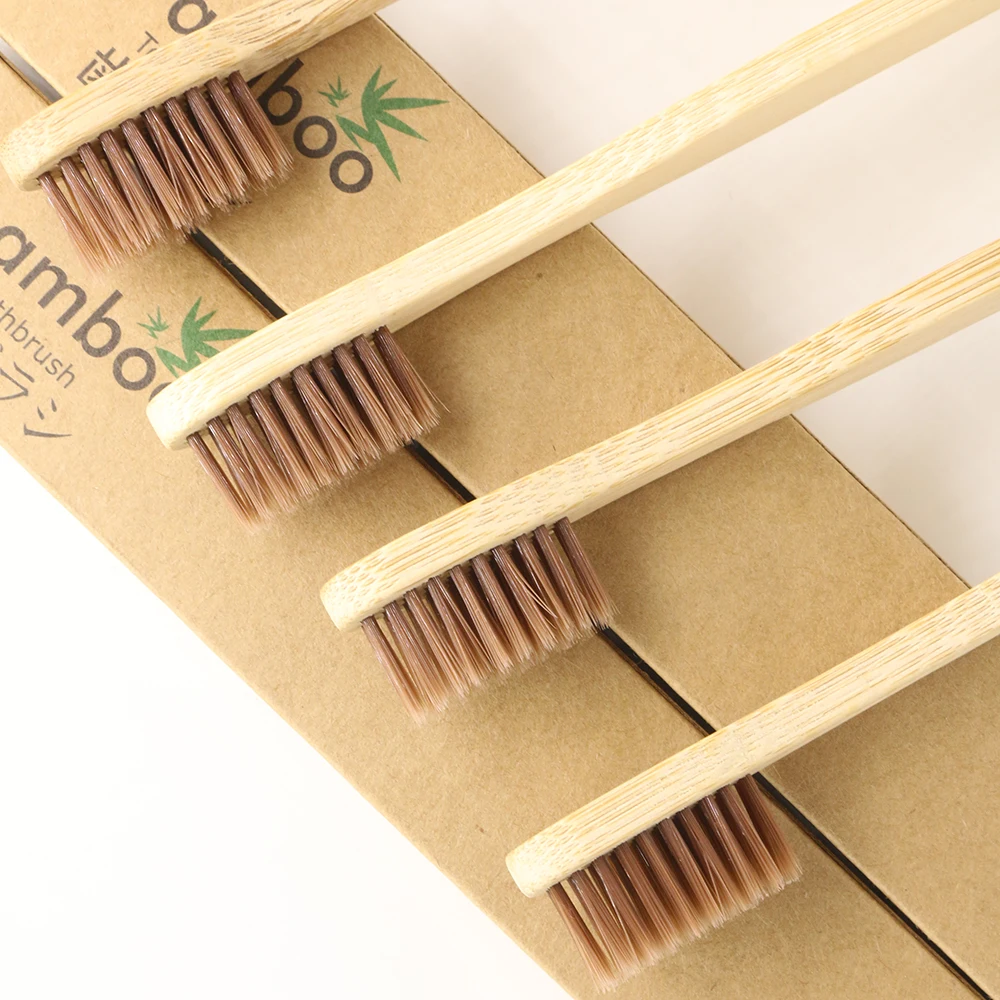 24 упаковки коричневая бамбуковая зубная щетка ручная для взрослых с мягкой