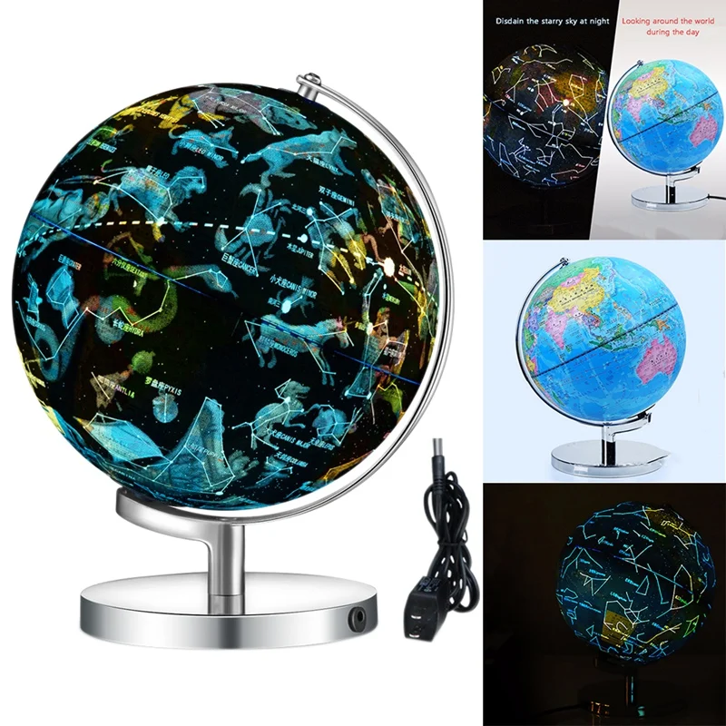 

25cm Luminous Constellation Globe, World Globe, LED World Map Globe with Night Light, Learning Tool,Children'S Gift