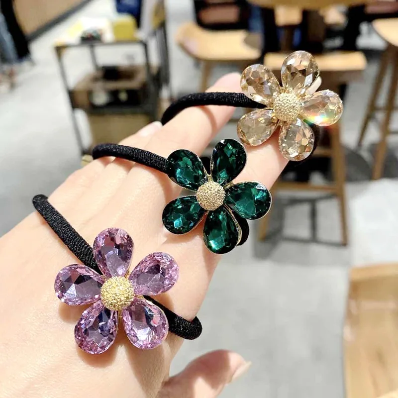 Korean Colorful Geometric Crystal Ball Hair Bands - Elastic Hair Accessories for Girls, Rubber Bands, Hair Ties, Gum for Hair image 4