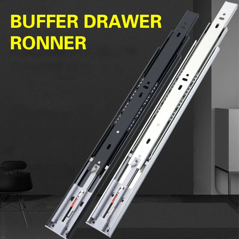 

Stainless steel Handle-free Drawer Slides Rail 45 Wide Three-section Presses The Bullet Touch Mute Guide Self-bouncing Rebound