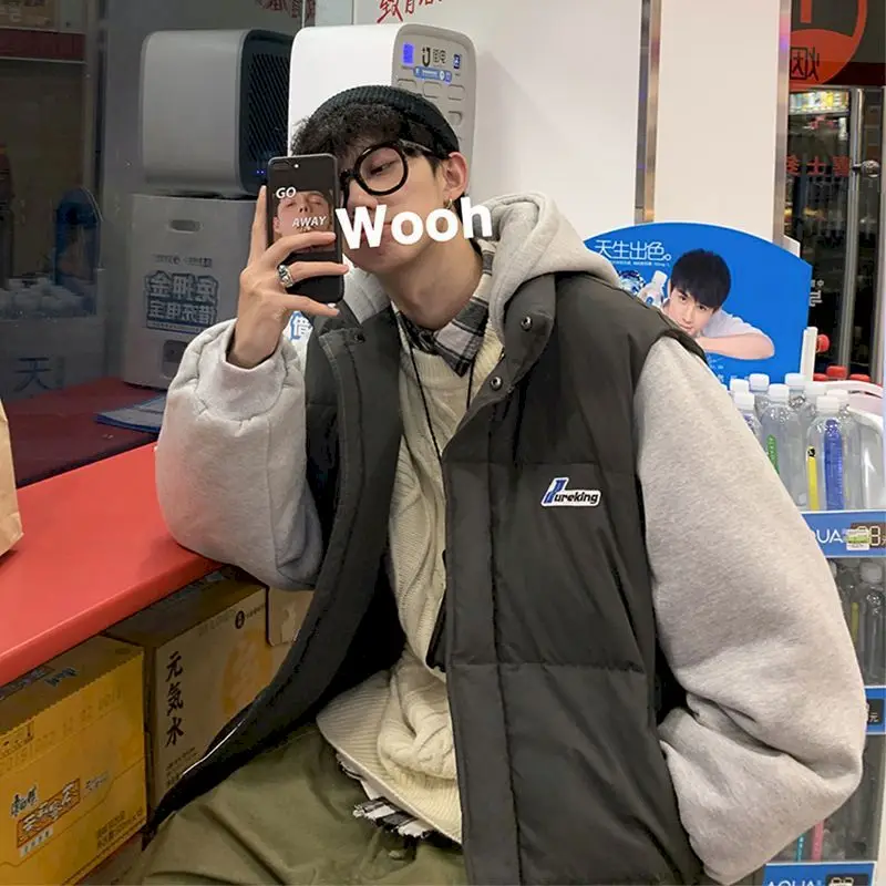 

Winter Jacket Male 2021 Fake Two-piece Jacket Parkas Quilted Coats Trend Hong Kong Style Fashion Streetwear Men Warm Clothes