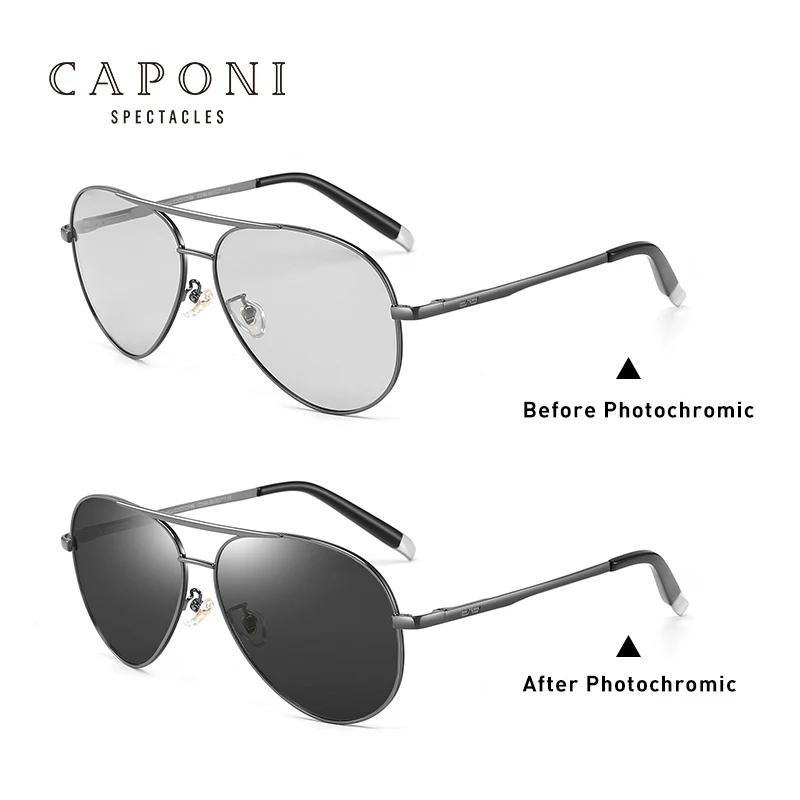 Gun-Photochromic Мужские поляризованные солнцезащитные очки CAPONI для вождения, фотохромные очки пилота, дневные и ночные солнцезащитные очки oculos de sol masculino BS3103 - Цвет линз: Gun-Photochromic