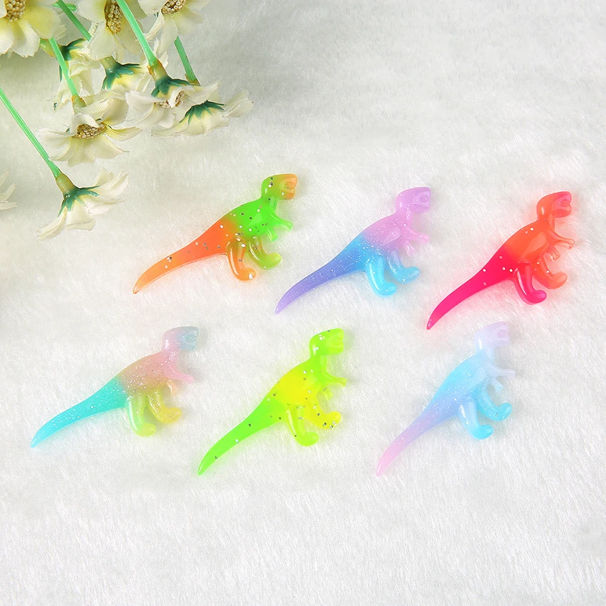 

12pcs 52*20mm Resin cabochons Mixed Flatback gitter gradient dinosaur Crafts For DIY Jewelry Materials
