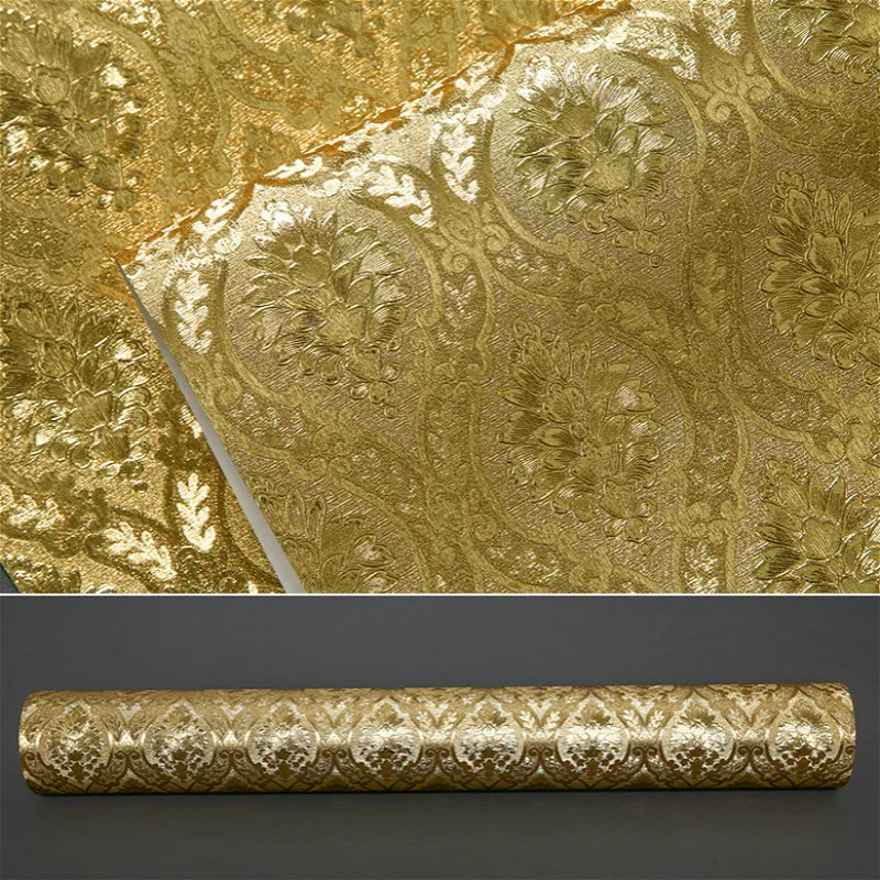 

Luxury Classic Gold Wallpaper Roll Bedroom Living Room Relief Damask Wall Paper Glitter Wallpapers Gold Foil papel de parede