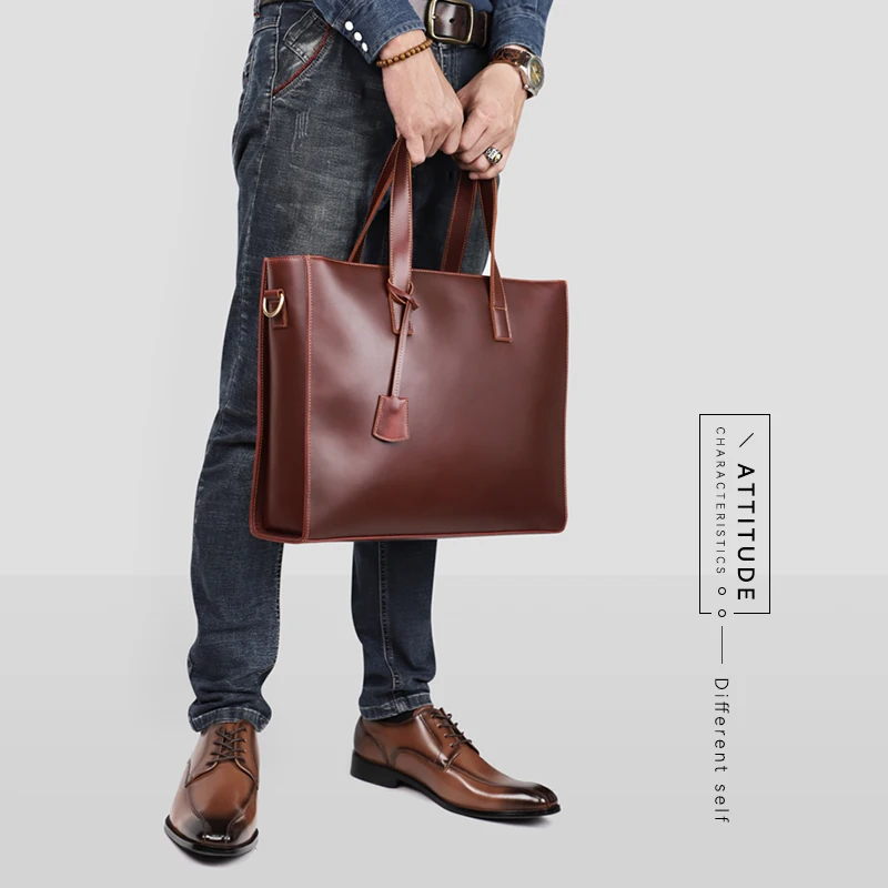 Fit For 16 Inch Laptop Shoulder Bag Handmade Genuine Leather Men's Briefcase Business Messenger Handbag Briefcases For Women
