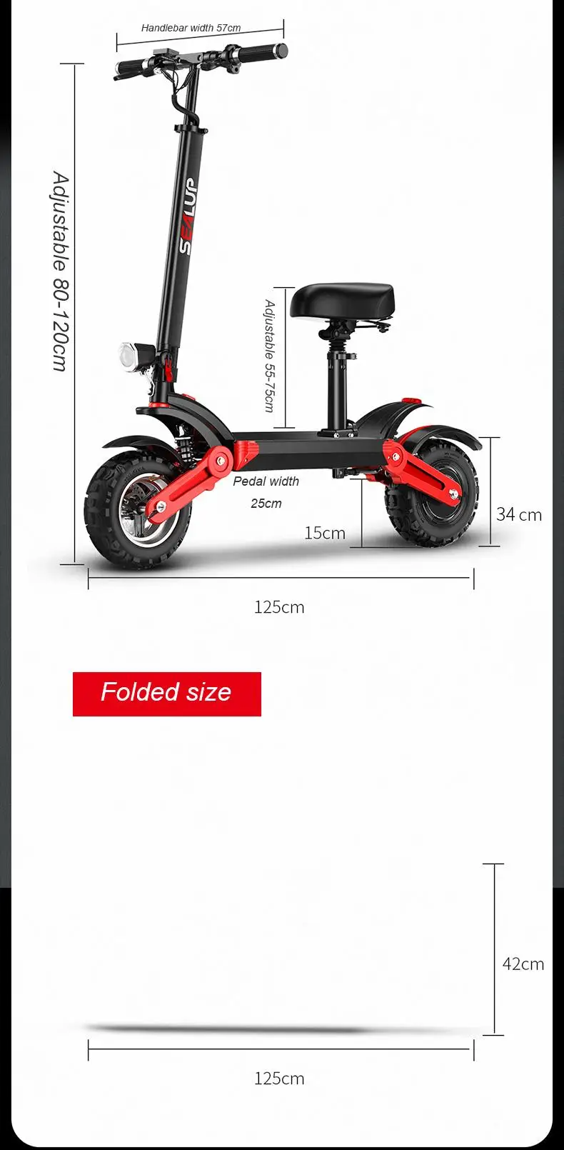 150KM 48V 500W Мощный складной внедорожный Электрический скутер
