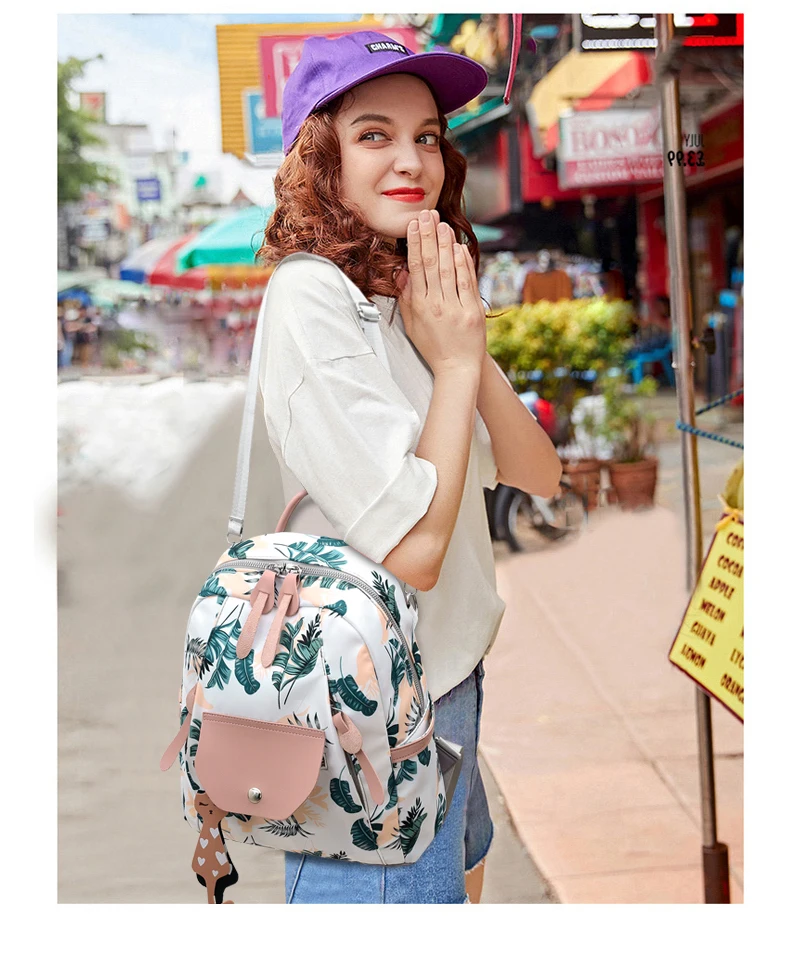 Women Backpack Flower Printing School Backpacks For Teenage Girls Nylon Bookbags Lady Daily Travel sac Shoulder Bags XA511H