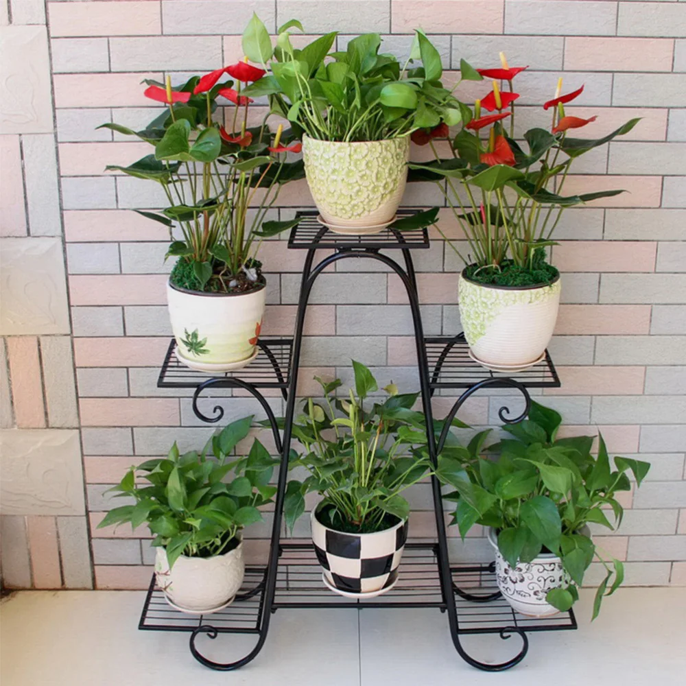 

Wrought Iron Flowerpot Rack Creative Plant Pot Stand Decorative Flower Pot Shelf for Home Balcony Garden