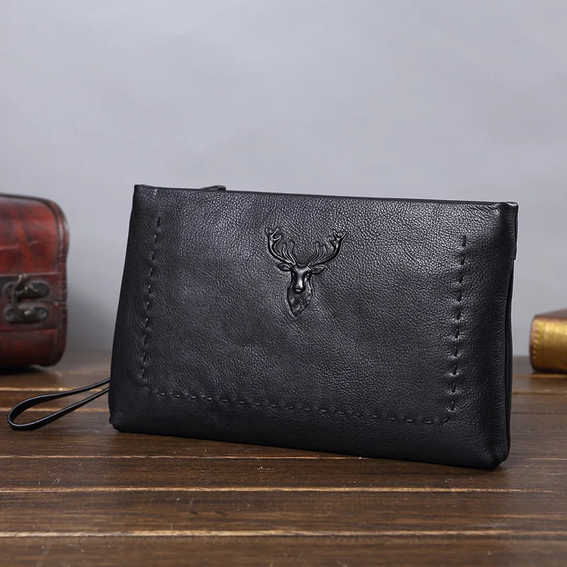 

Genuine Leather 3D Deer Men Wallets for Credit Card Holder Clutch bags Coin Purse Male Long Wallets Purses carteira masculina