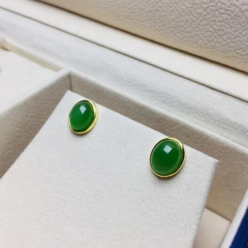 925 пробы серебро натуральный хотанская яшма амулет зеленый нефрит серьги для