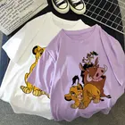 Женская футболка с мультипликационным принтом, фиолетовая модная футболка с коротким рукавом и мультипликационным принтом короля льва в стиле Диснея, корейские Топы в стиле Харадзюку, Новинка лета 2021