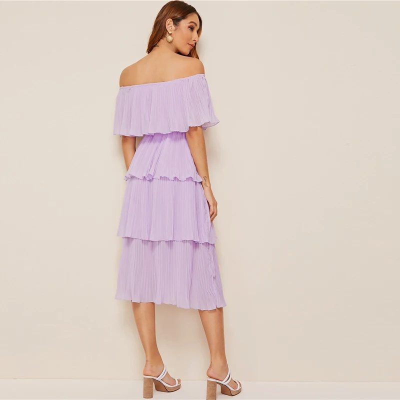 SHEIN Стильное Платье Со Складками И Открытыми Плечами Женские Летние Длинные Платья Без Рукавов