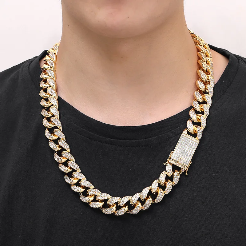 18 мм хип хоп Bling Iced Out полный кубический цирконий проложили Золото Цвет Нержавеющая сталь кубинские звенья цепи браслеты для мужчин рэппер ювелирные изделия