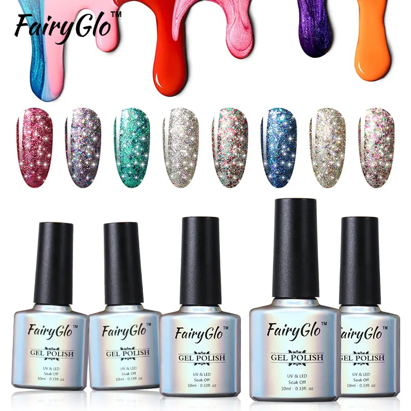 FairyGlo 10 мл блеск Звездный Гель лак УФ гель для ногтей Гибридный верхняя основа