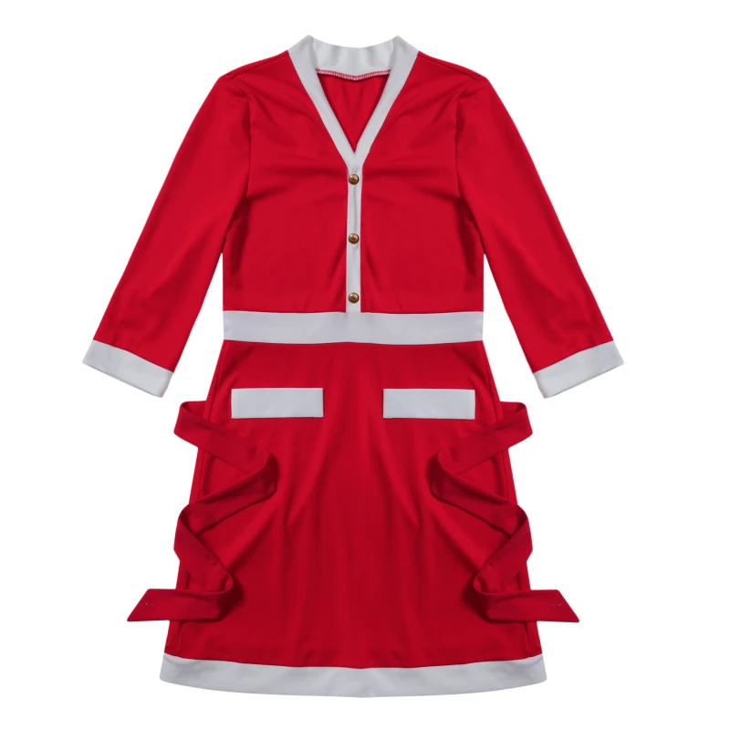 

Fashion Women Half Sleeve Solid Popular Ladies Santa Claus Xmas Theme Costume Cosplay Outfit Waistbelt Fancy Christmas Dress