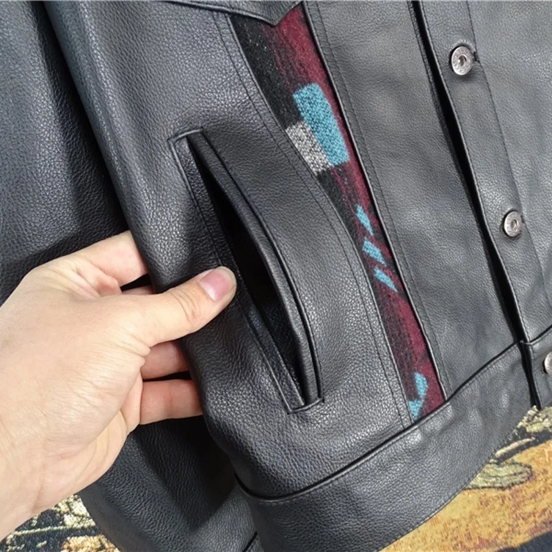 Мужская мотоциклетная куртка из натуральной воловьей кожи однобортная