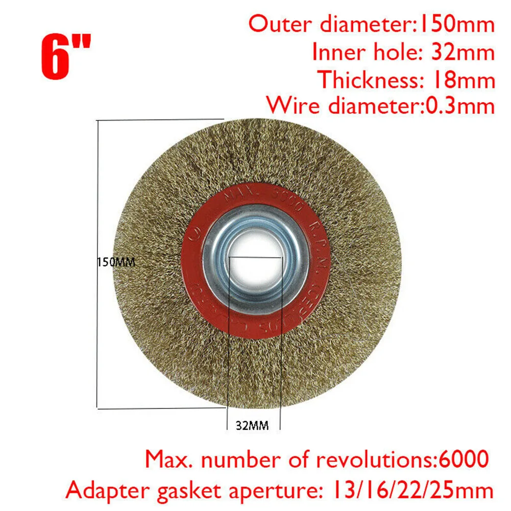 

6 150mm Steel Wire Wheel Brush + 10pc Reducers Adaptor Rings Removing rust