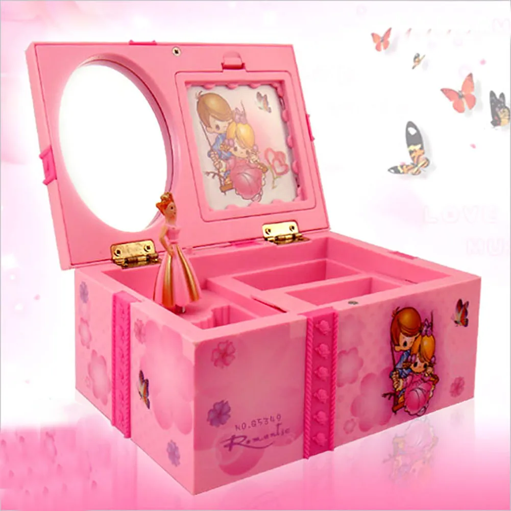 

Gift Ballerina Girl Bedroom Musical Jewelry Box Storage Kids Toy Photo Holder Cute Ring Organizer Wind Up With Mirror Home Decor