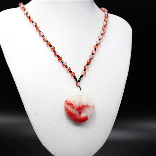 Натуральный красный белый китайский Нефритовый дракон кулон ожерелье Pixiu Charm Jadeite
