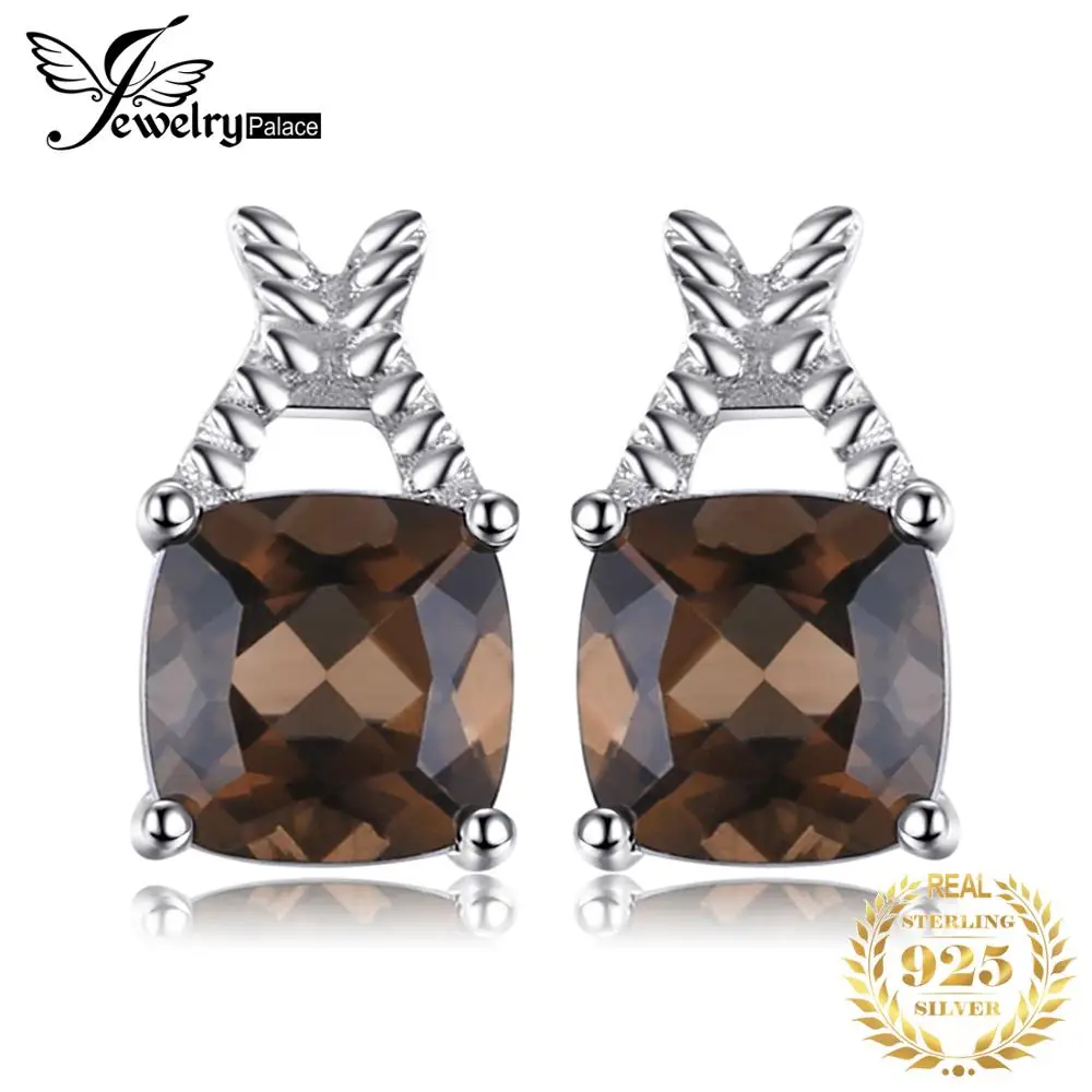 Женские серебряные серьги-гвоздики JewelryPalace 1 карат из настоящего дымчатого