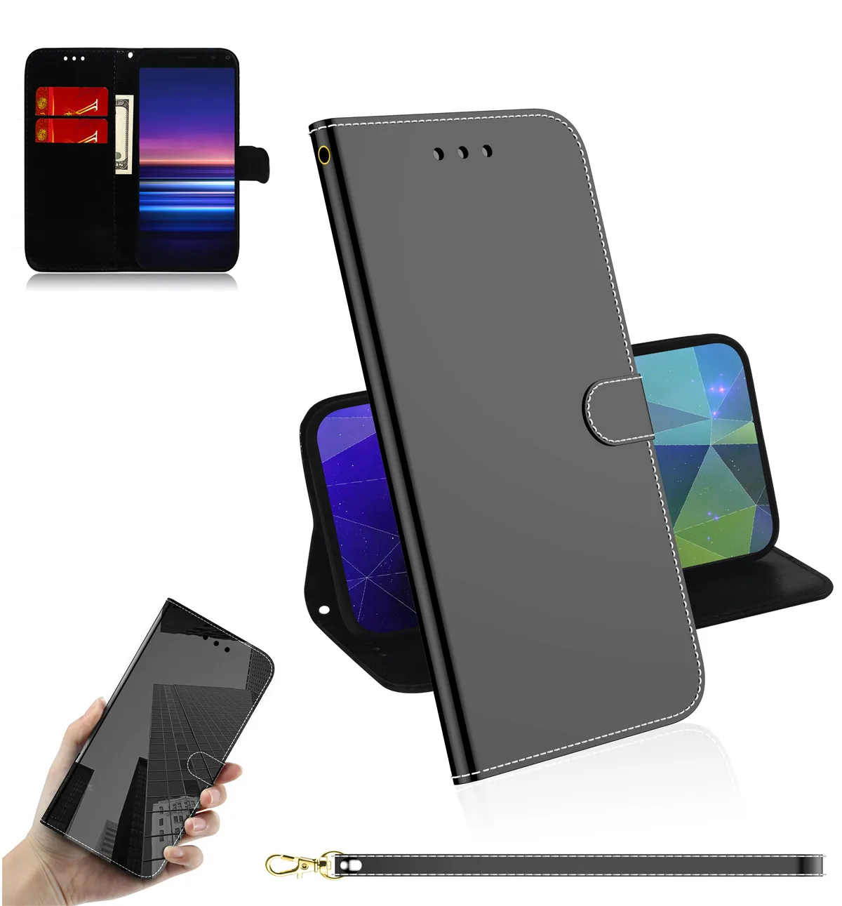 Имитационное зеркало флип чехол для LG Q60/LG K50 противоударный с подставкой и