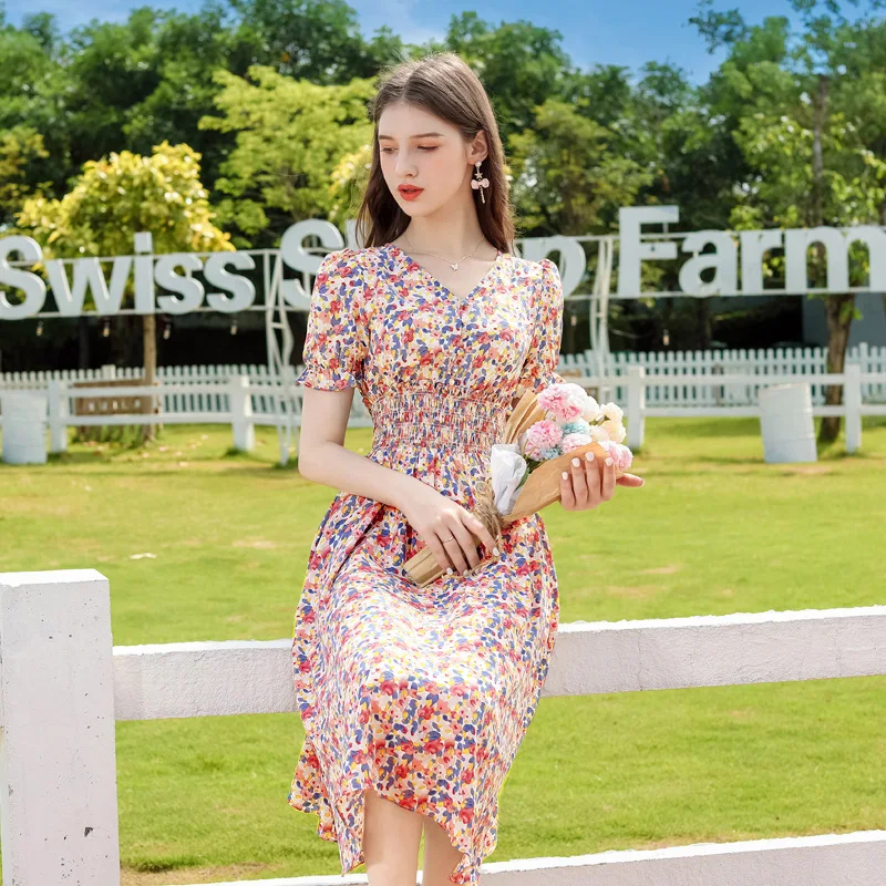 Цветочное платье новинка 2020 Женская французская юбка с цветочным принтом