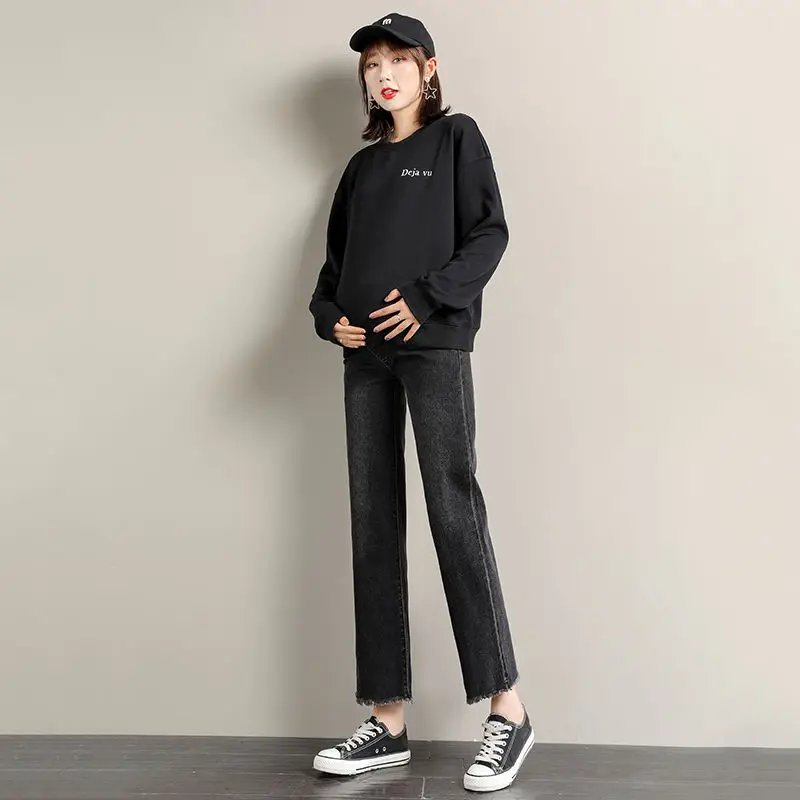 

Denim Maternity Jeans for Pregnant Women Straight Elastic Waist Belly Loose Capris Pants Pregnancy Clothing M-2XL