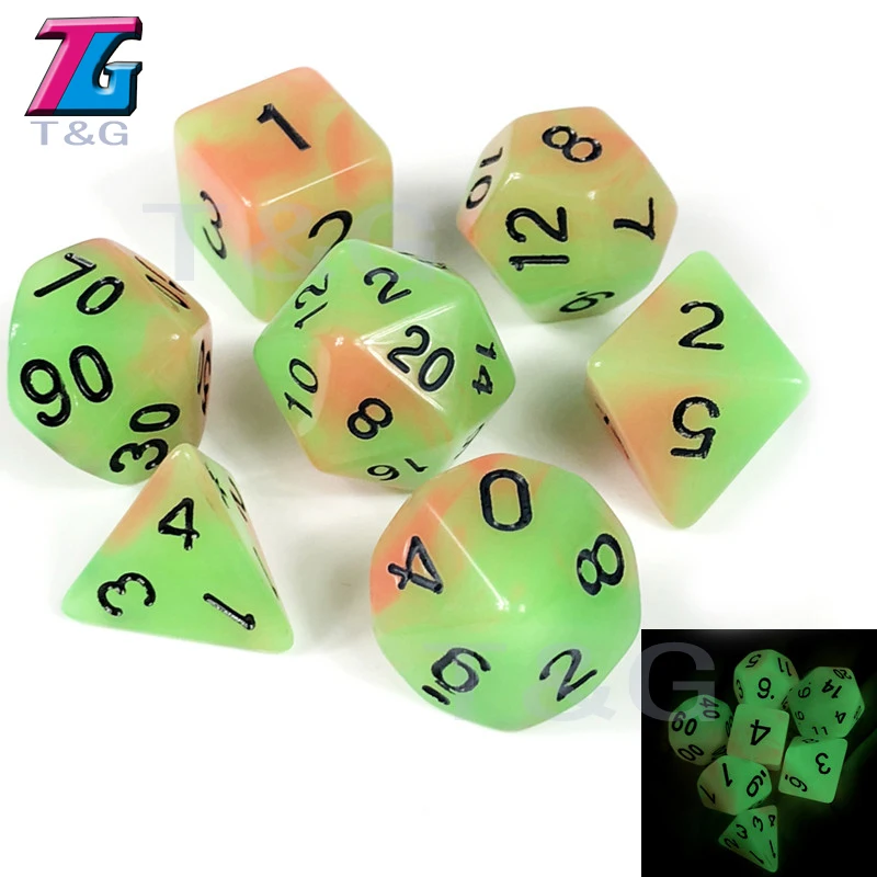 Светящиеся в темноте кости 7 шт. D4 D6 D8 D10 % D12 D20 для DnD Rpg настольная игра | Спорт и