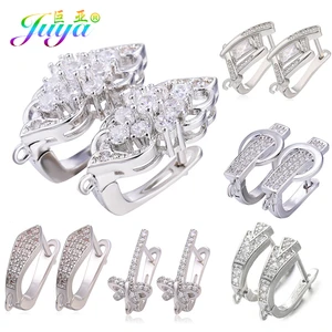 Материал для изготовления сережек Juya сделай сам, застежка с фианитами, крючки для сережек, аксессуары для модных серьги-подвески ручной работы