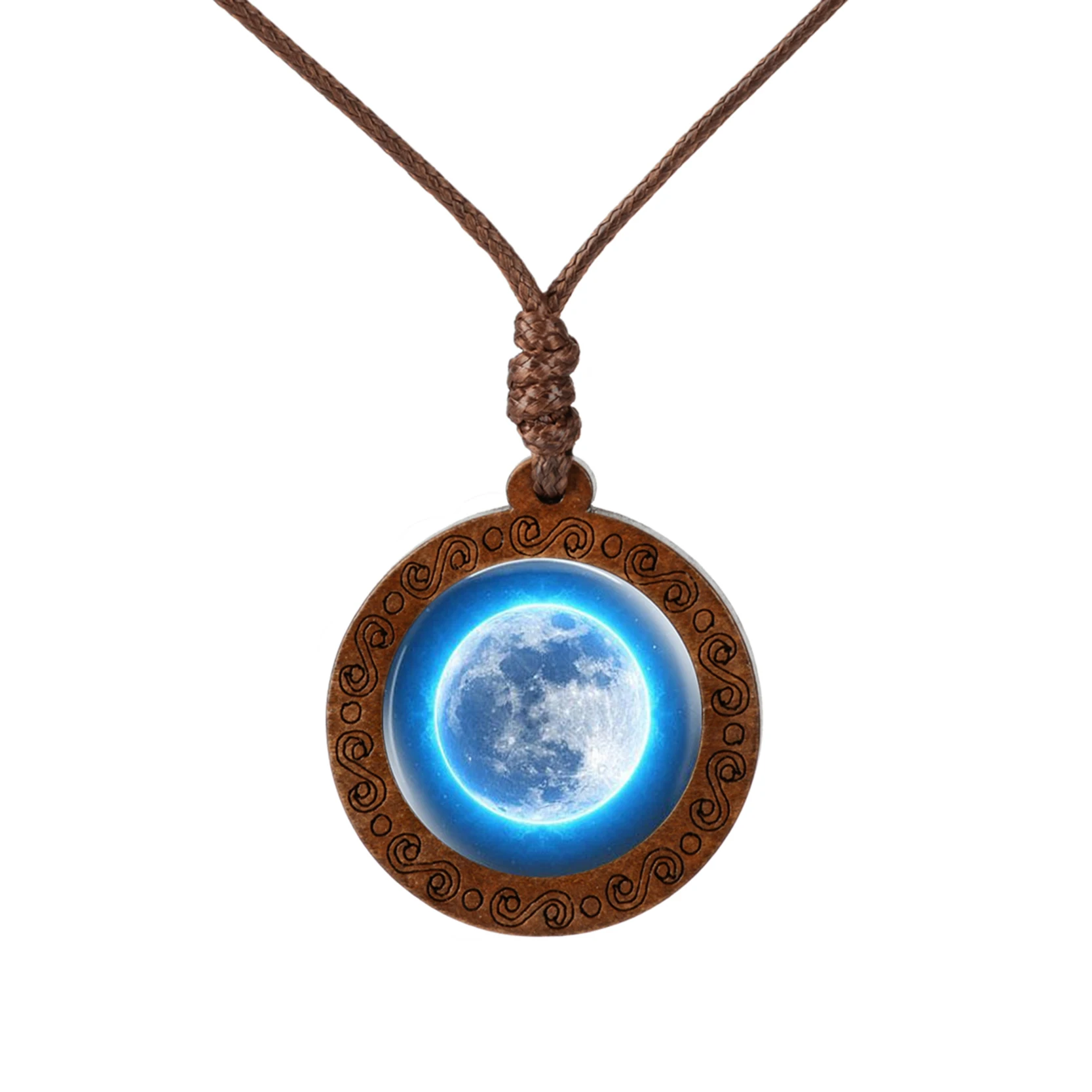 New Style Galaxy Nebula Necklaces Space Earth Glass Cabochon Wood Pendant Necklace Jewelry for Women Men Best Friend Gift