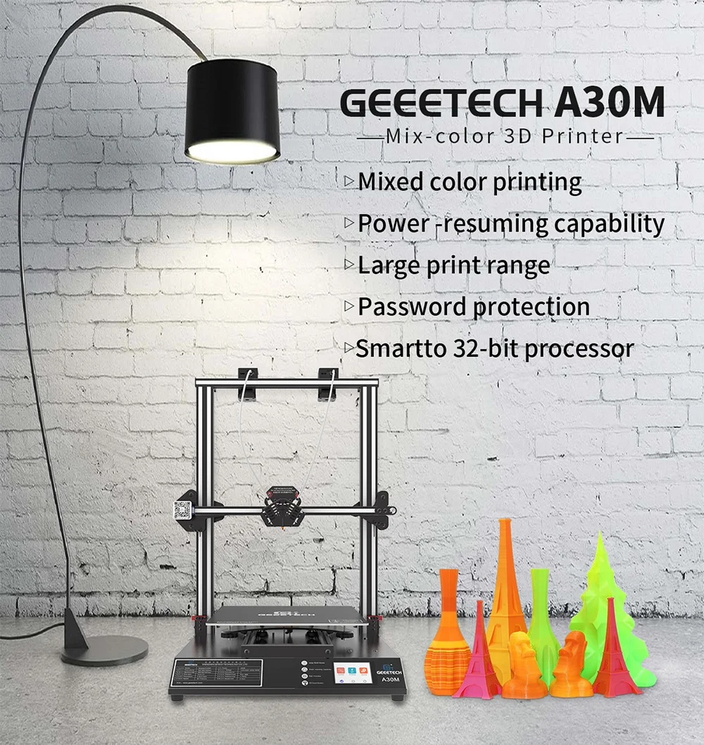 GEEETECH A30M 3d принтер Смешанная цветная печать Бесшумная Высокая точность 320*320*420 мм ³ сенсорный экран более длительный срок службы датчик накаливания FDM