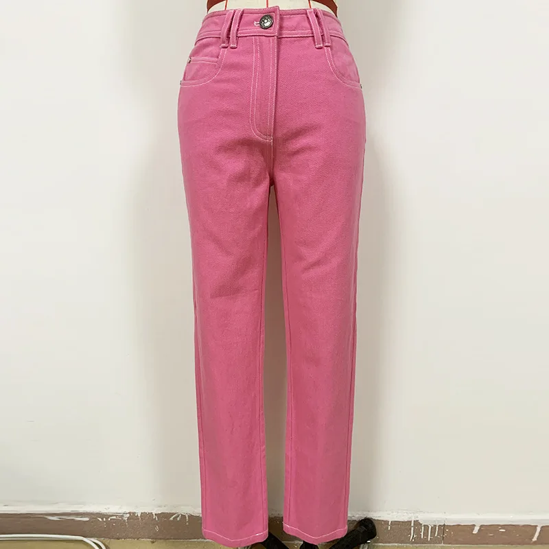 2021 Spring Chic women's Denim pencil pants High quality women pink color jeans B882