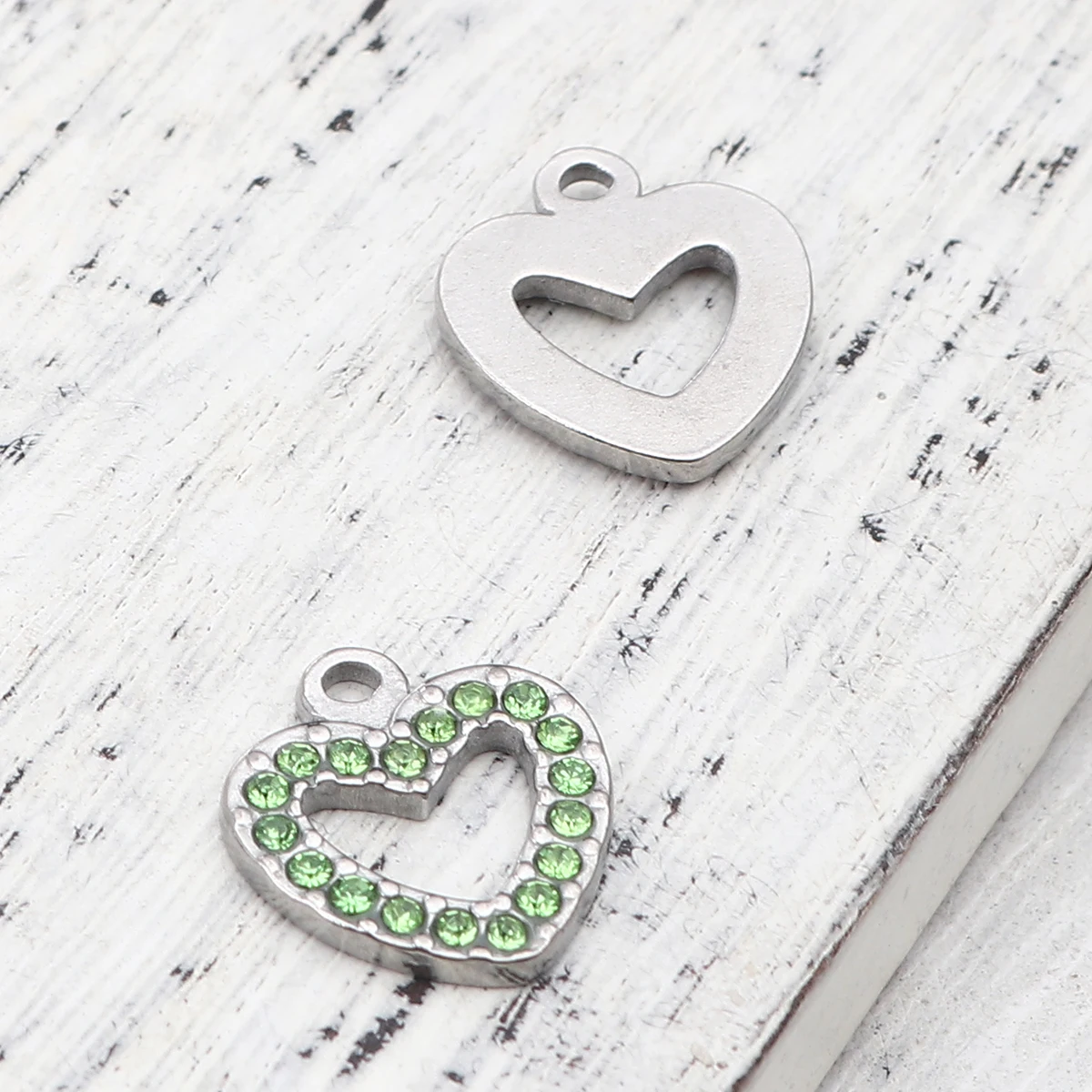

New Fashion 304 Stainless Steel Heart Pendant Charms For Jewelry DIY Silver Color Rhinestone 15mm x 14mm, 2 PCs