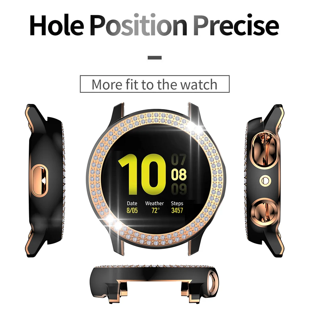 Luxury Two-color Rhinestone PC Case for Samsung Galaxy Watch Active 2 44mm 40mm Cover Active2 Lightweight Bumper Hard Frame