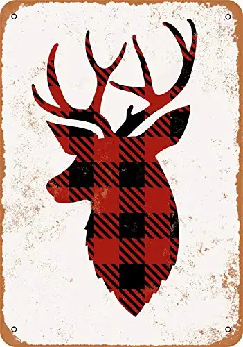 

Metal Sign - Buffalo Plaid Deer - Vintage Look Wall Decor for Cafe beer Bar Decoration Crafts