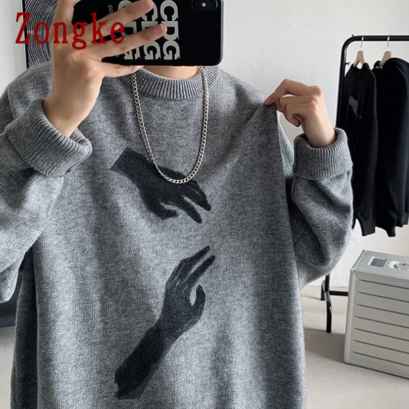 Zongke Black Fashion Sweater Men Knited Sweaters Vintage Harajuku Clothes M-2XL 2022 Spring New Arrivals | Мужская одежда
