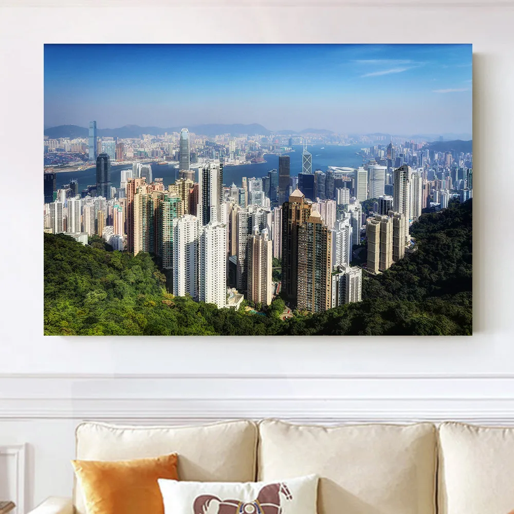Картина на холсте с изображением пейзажа мира Гонконг здание парусник настенный