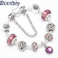 boosbiy high quality charm bracelet with purple luminous glass beads fits fashion brand bracelet for women kids jewelry gift