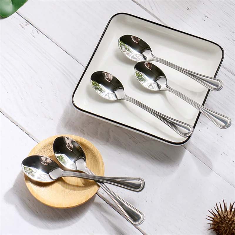 Creative Teaspoon Stainless Steel Dessert Coffee Spoon Western Small Ice Cream Scoop Silver Tableware set 4/6/8/10pcs 4.3" 11cm | Дом и