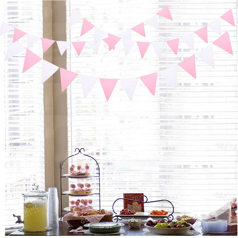 4 м 12 флагов Розовый Белый тканевый флаг гирлянды флажки на день рождения баннеры