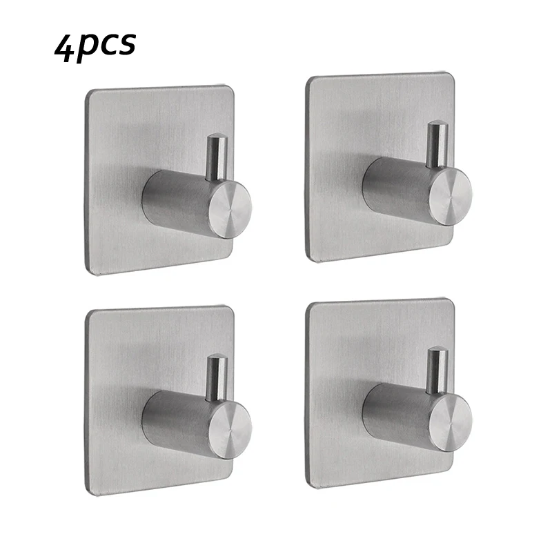 

4pcs Bathroom Accessories Wall Hooks Stainless Steel 3M Sticker Adhesive Clothes Coat Hat Hanger Bathroom Rustproof Towel Hook