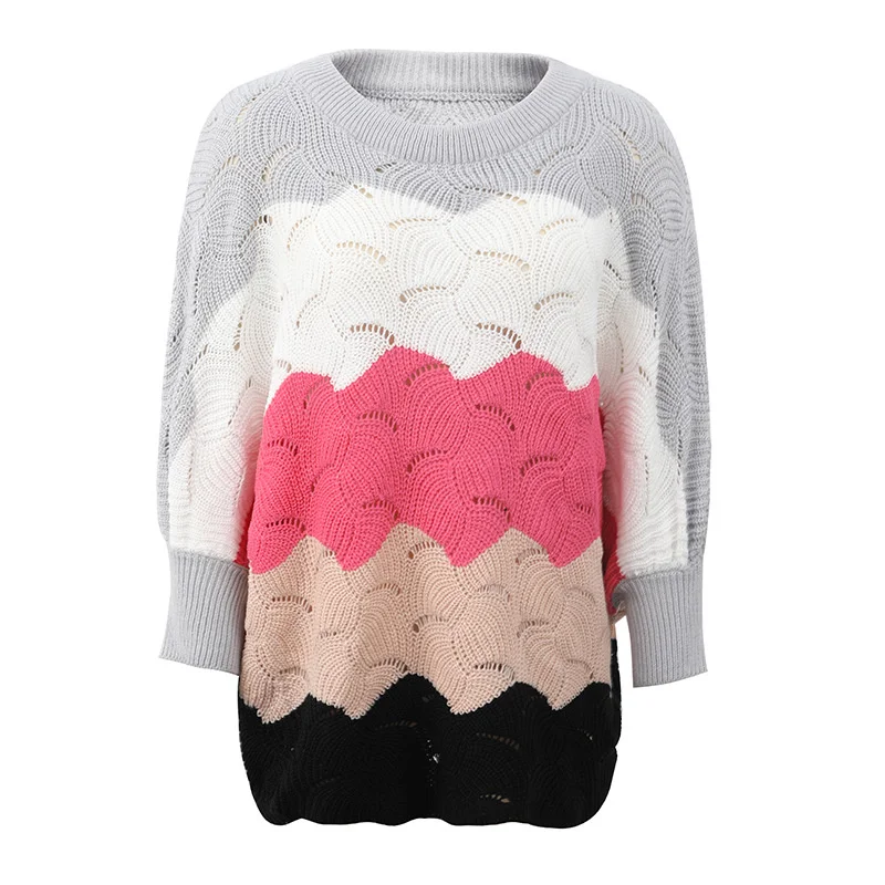 

Quanss 2021 Autumn Winter Fashion Hollow Out Batwing Sleeve Knitted Top Sweater For Women Loose Long Pullover Female Knitwear