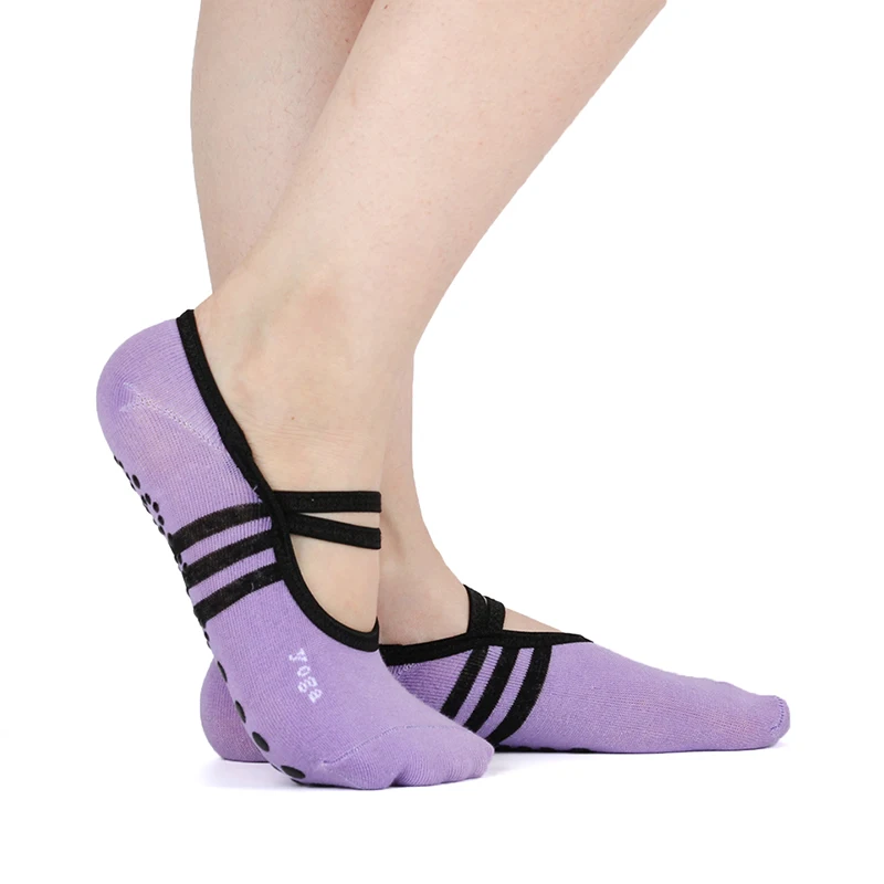 Носки для йоги женщин силиконовые Нескользящие ручки в горошек пилатеса чистый