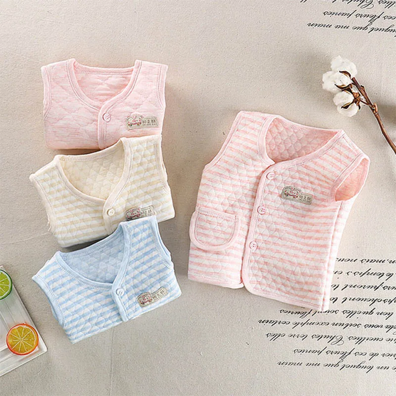 

Children Autumn Winter Warm Vest Kids Light Weight Round Neck Waistcoat Striped Coat For Girl Boy Solid Color Sleeveless Clothes